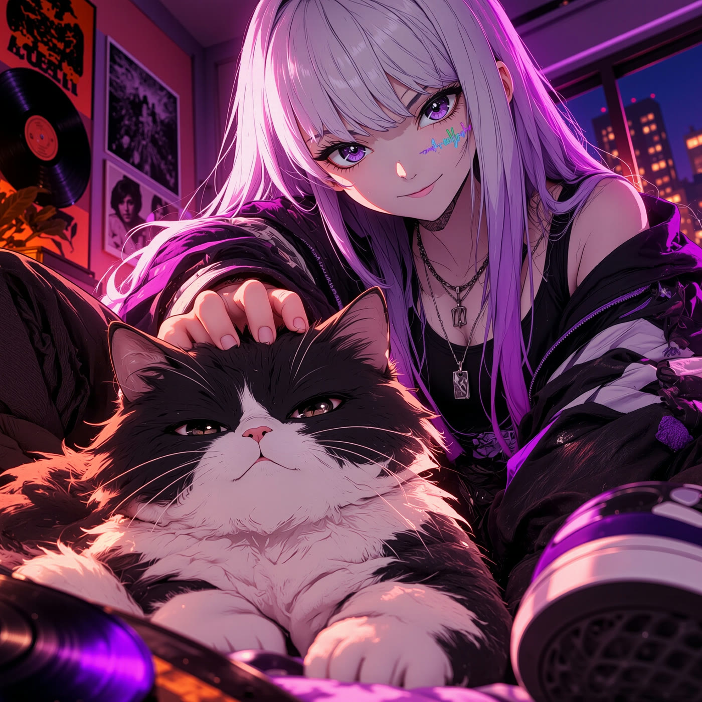 Cover art for 3 a.m.: Pulse petting a large black-and-white cat at night.